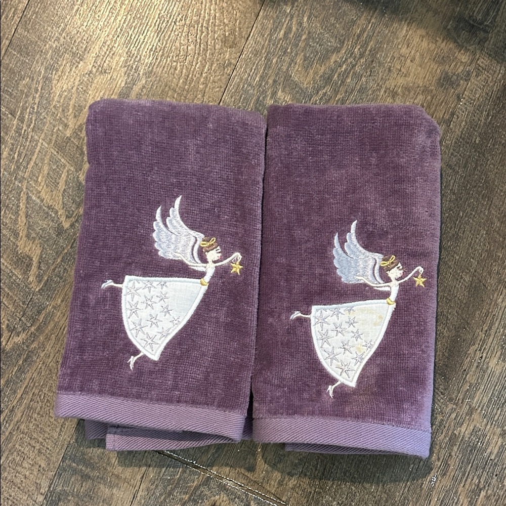 Chestnuts Lane Angel Embroidered Hand Towel, Bathroom Towel Bathroom Purple